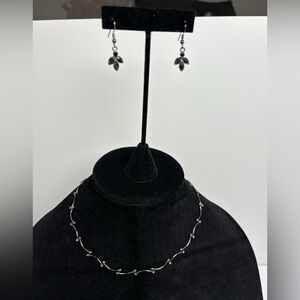 Dainty Dark Silver Tone Choker Necklace and Earring Set